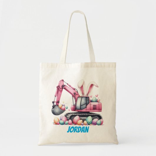 Kids Easter Tote Bag – Construction Truck & Eggs トートバッグ (正面)