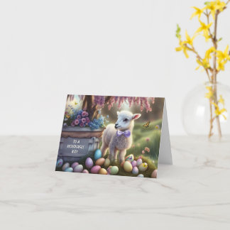 Kids Easter with Cute Lamb Eggs Flowers カード