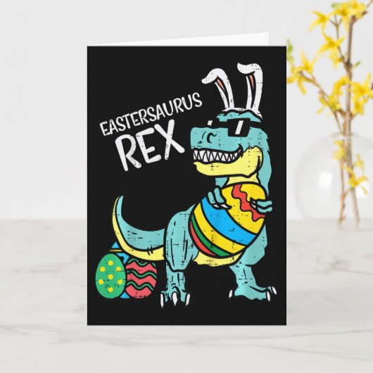 Kids Eastersaurus Rex Easter Trex Bunny Toddler Bo カード (黄色い花)