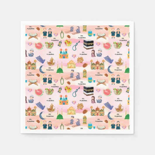 Kids Eid Mubarak Napkins –Colourful Islamic Design スタンダードカクテルナプキン (正面)