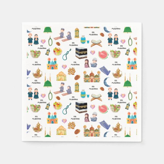 Kids Eid Mubarak Napkins –Colourful Islamic Design スタンダードカクテルナプキン (正面)