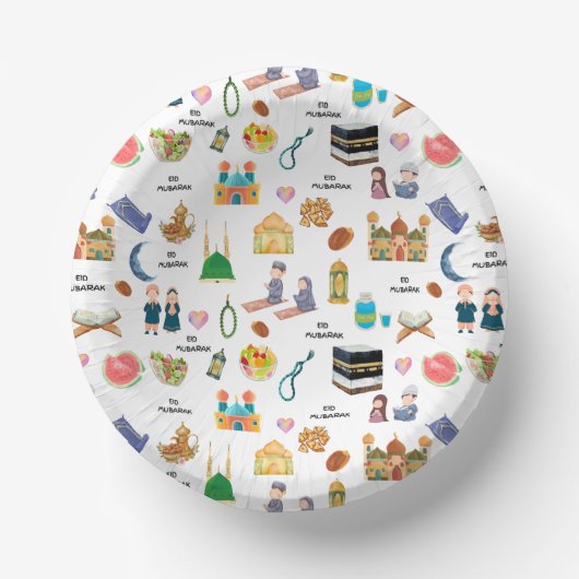 Kids Eid Mubarak Paper Bowl – Colourful Islamic  ペーパーボウル (正面)
