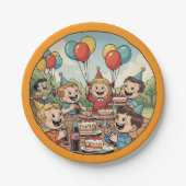 Kids Enjoying their Cakes, Sodas and Balloons ペーパープレート (正面)