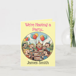 Kids Enjoying their Cakes, Sodas and Balloons 案内状