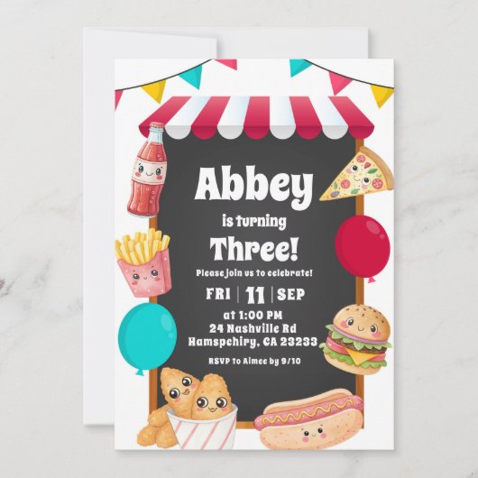 Kids Fast Food Stall Theme Birthday 招待状 (正面)