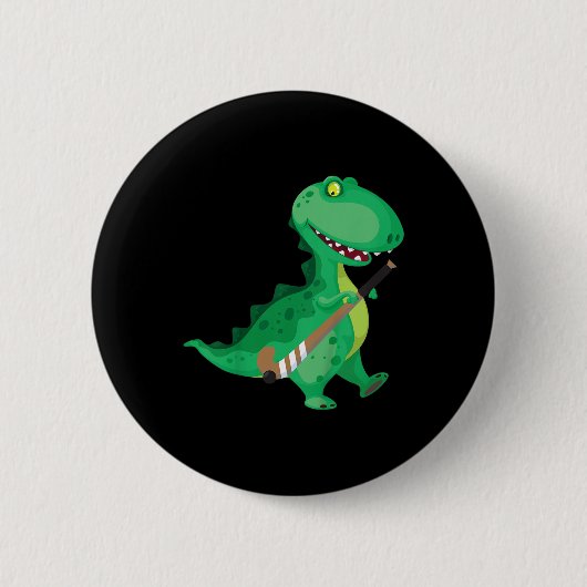 Kids Field Hockey Dinosaur Funny  缶バッジ (正面)