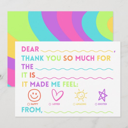 Kids Fill In The Blank Thank You Cards Rainbow シーズンカード (正面/裏面)