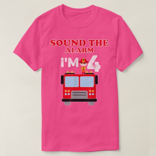 Kids Fire Truck 4 Year Old Firefighter 4th Birthda Tシャツ (デザイン正面)