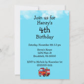 Kid's Fire Truck Birthday Party 招待状 (裏面)