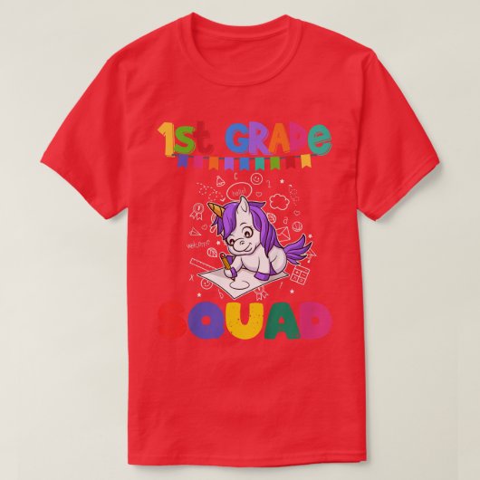 Kids First Grade Squad おもしろい Unicorn Elementary Sc Tシャツ (デザイン正面)