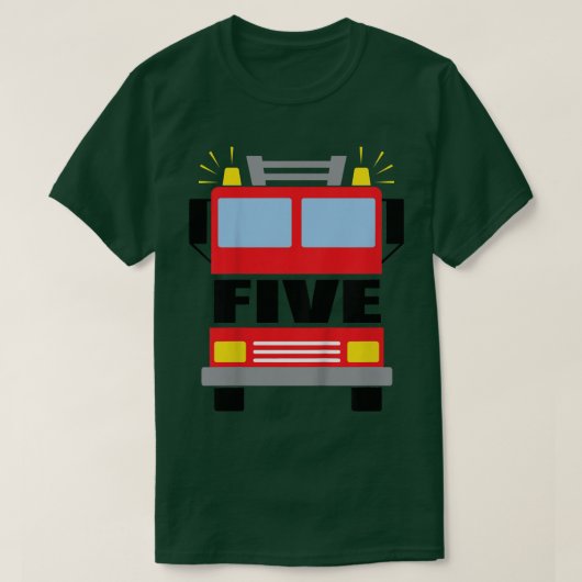 Kids FIVE (5) year old 5th Birthday Fire Truck the Tシャツ (デザイン正面)