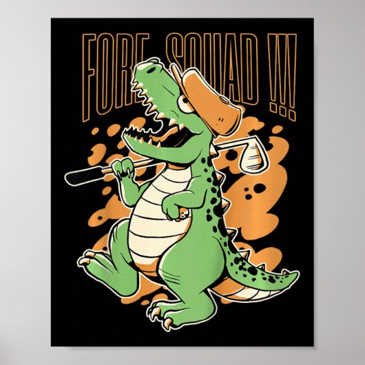 Kids Fore Squad T-rex Dinosaur Golf Player Graphic ポスター (正面)