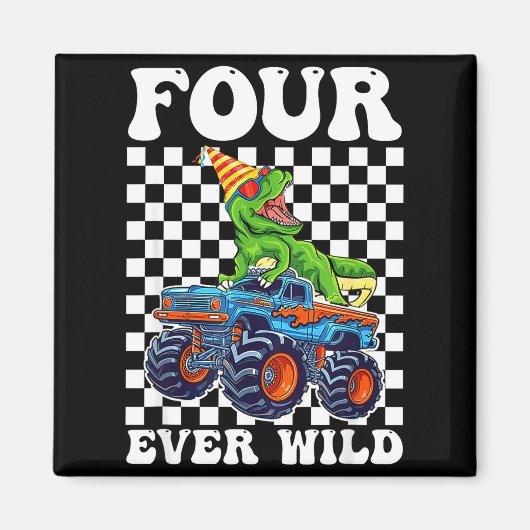 Kids Four Ever Wild Dinosaur Monster Truck 4th Bir マグネット (正面)
