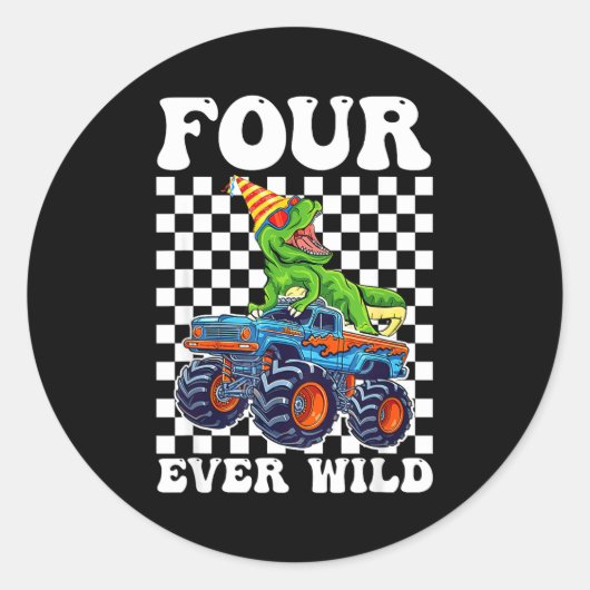 Kids Four Ever Wild Dinosaur Monster Truck 4th Bir ラウンドシール (正面)