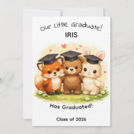 Kids Fox Bear Bunny Woodland Graduation カード