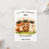 Kids Fox Bear Bunny Woodland Graduation カード (正面/裏面インサイチュ)