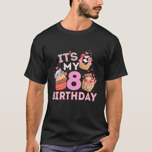 Kids Fun Cute Animal Cupcake Its My 8Th Birthday S Tシャツ (正面)