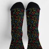 Kids Fun Play Outline Neon Black Pattern ソックス (上部)
