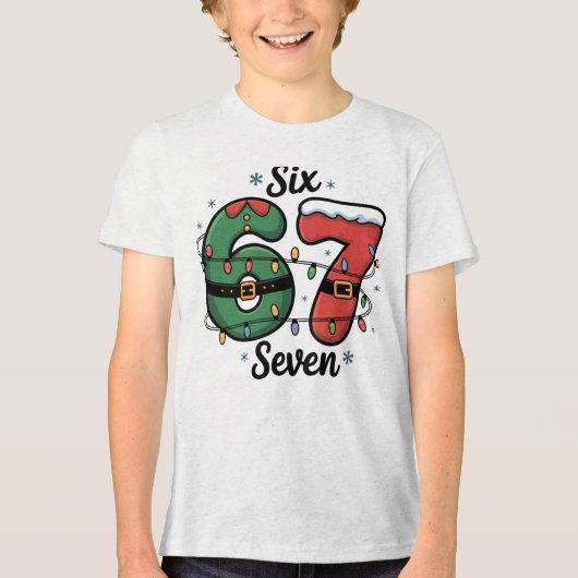 Kids Funny 67 Christmas Lights Holiday トライブレンドＴシャツ (正面)