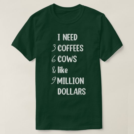 Kids Funny cow Saying I need 3 Coffees 6 Cows, Cow Tシャツ (デザイン正面)