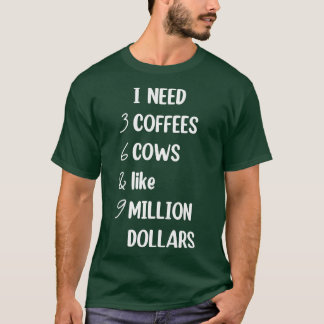 Kids Funny cow Saying I need 3 Coffees 6 Cows, Cow Tシャツ