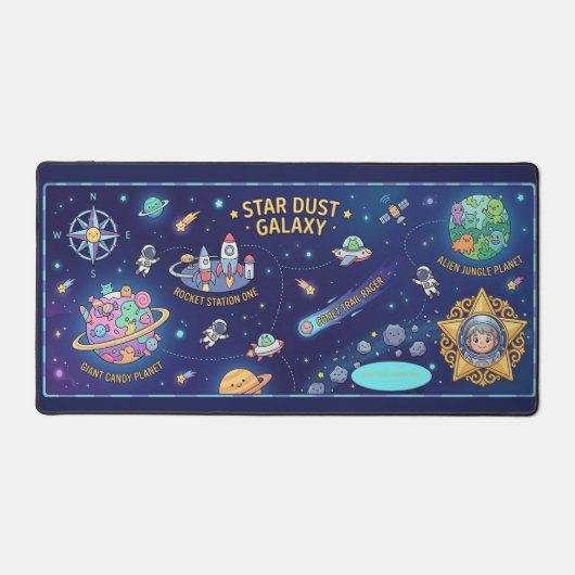 Kids Galaxy Space Map Photo Name Custom Desk Mat デスクマット (正面)