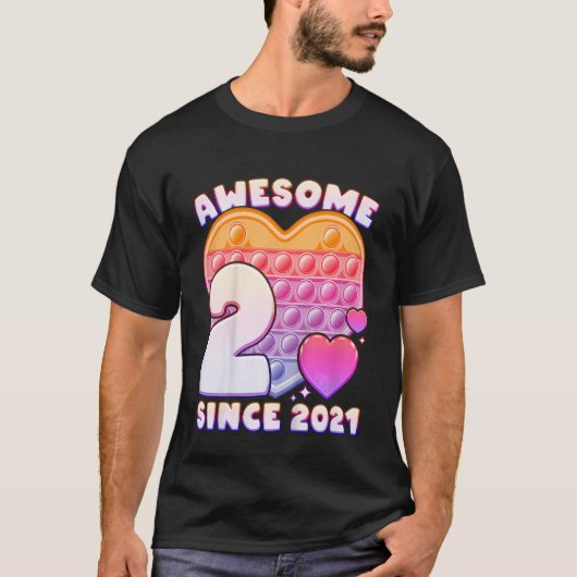 Kids Girl 2nd Birthday Awesome Since 2021 Pop it h Tシャツ (正面)