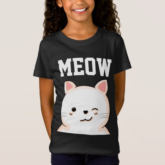 KIDS GIRLS CAT MEOW Tシャツティー Tシャツ (正面)