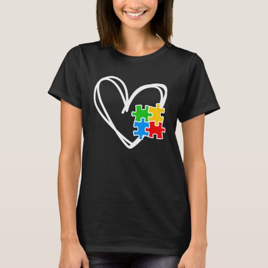Kids Girls Heart Autism Awareness Puzzle AutismTod Tシャツ (正面)