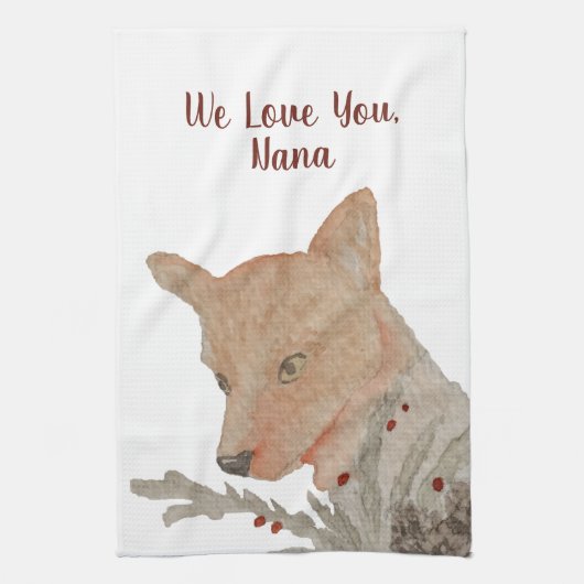 Kids Grandparent Christmasキツネ キッチンタオル (縦)