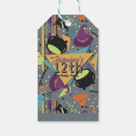Kids Gray Retro Witchy Halloween Birthday ギフトタグ