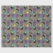 Kids Gray Retro Witchy Halloween Birthday ラッピングペーパー (フラット)