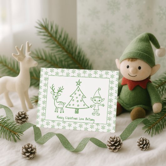 Kids Green Glitter Scribble Art Merry Christmas シーズンカード