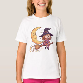 Kids Halloween Little Witch Moon T-Shirt Tシャツ