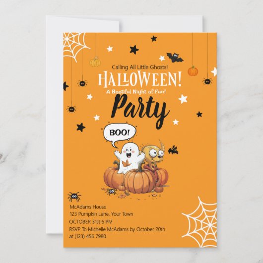 Kids Halloween Pumpkin Ghost Invitation 招待状 (正面)