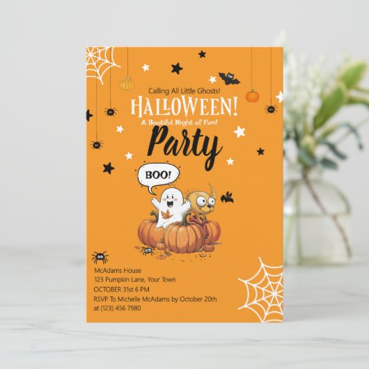 Kids Halloween Pumpkin Ghost Invitation 招待状 (スタンド正面)