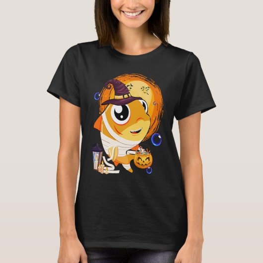 Kids Halloween Shark Mummy Witch Hat Spider Kids P Tシャツ (正面)
