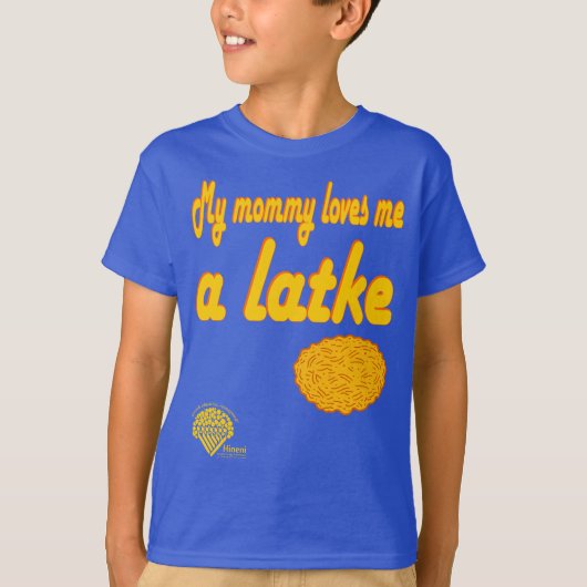 Kids' Hanukkah Shirt - "My mommy loves me a latke" Tシャツ (正面)