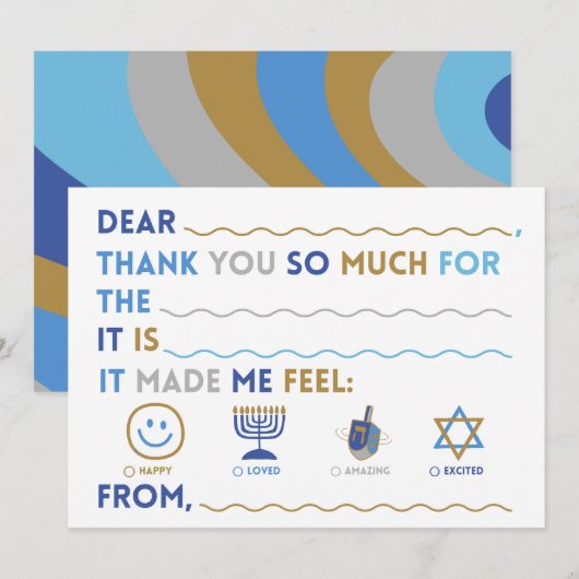Kids Hanukkah Thank You Cards | Fill In The Blank シーズンカード (正面/裏面)