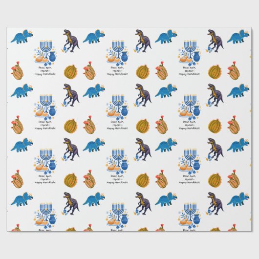 Kids Hanukkah Wrapping Paper – Dinosaurs dreidel ラッピングペーパー (フラット)