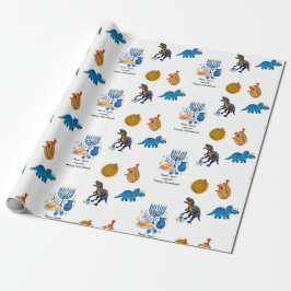 Kids Hanukkah Wrapping Paper – Dinosaurs dreidel ラッピングペーパー