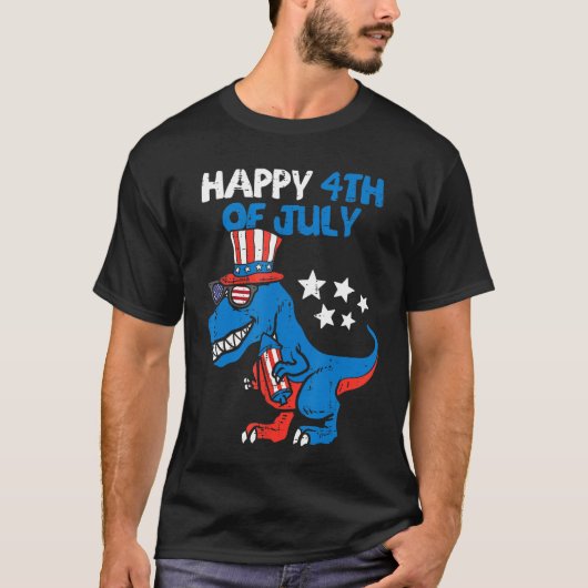 Kids Happy 4th Of July Rex Dino Dinosaur Baby Todd Tシャツ (正面)