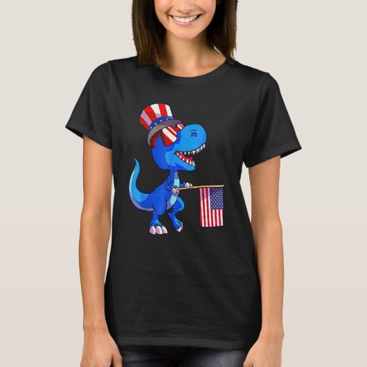 Kids Happy 4th Of July Rex Dino Dinosaur Baby Todd Tシャツ (正面)