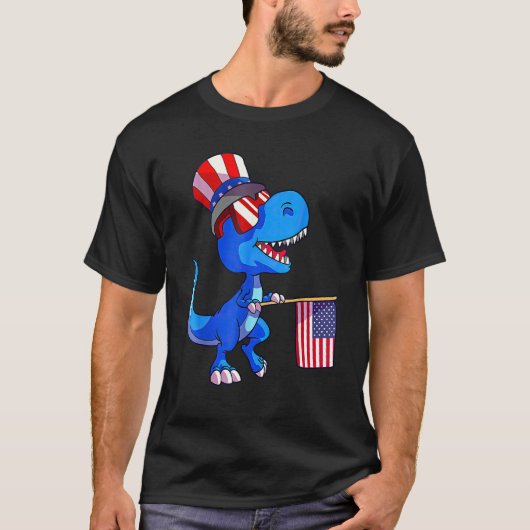 Kids Happy 4th Of July Rex Dino Dinosaur Baby Todd Tシャツ (正面)