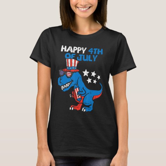 Kids Happy 4th Of July Rex Dino Dinosaur Baby Todd Tシャツ (正面)