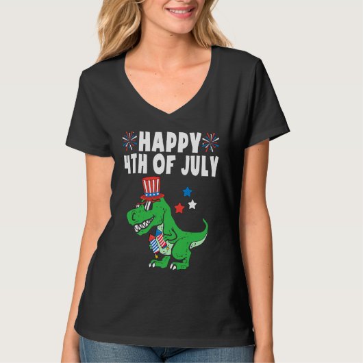 Kids Happy 4th Of July Trex For Toddler Boys Dinos Tシャツ (正面)