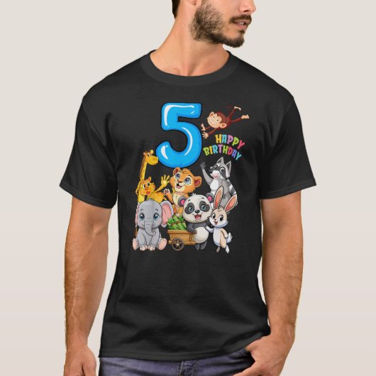 Kids Happy Birthday 5 Zoo Animal 5 Years Old 5th B Tシャツ (正面)