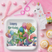Kids Happy Dino Birthday ペーパープレート (パーティー)