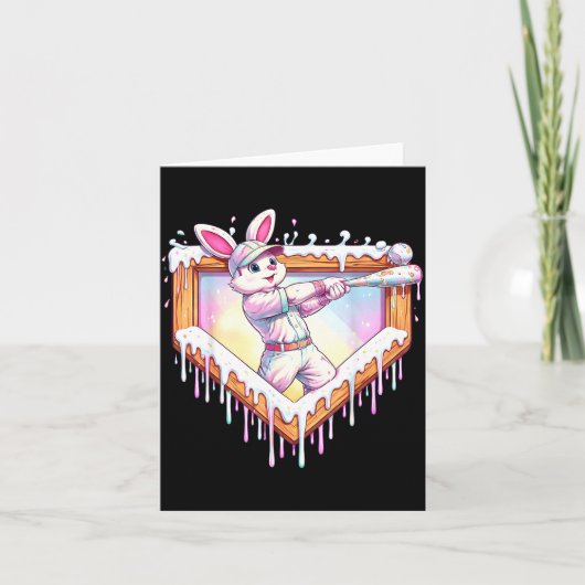 Kids happy easter bunny playing baseball boy ice カード (正面)