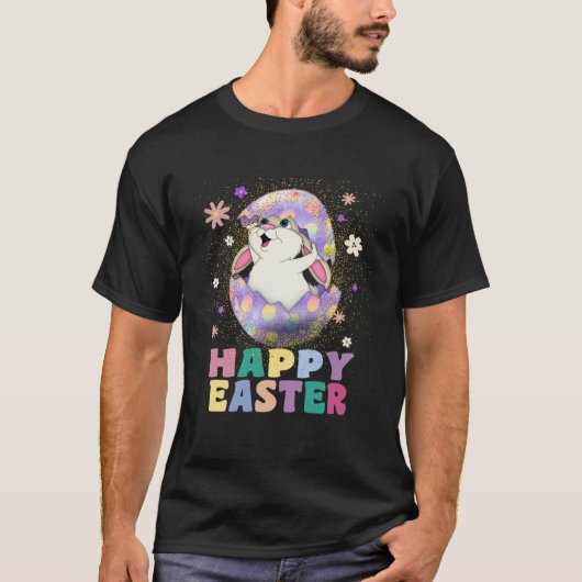 Kids Happy Easter Cute Rabbit Bunny Ear Easter Egg Tシャツ (正面)